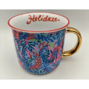 Lilly Pulitzer Holidaze Ceramic Mug With Gold Handle & Colorful Tropical Design